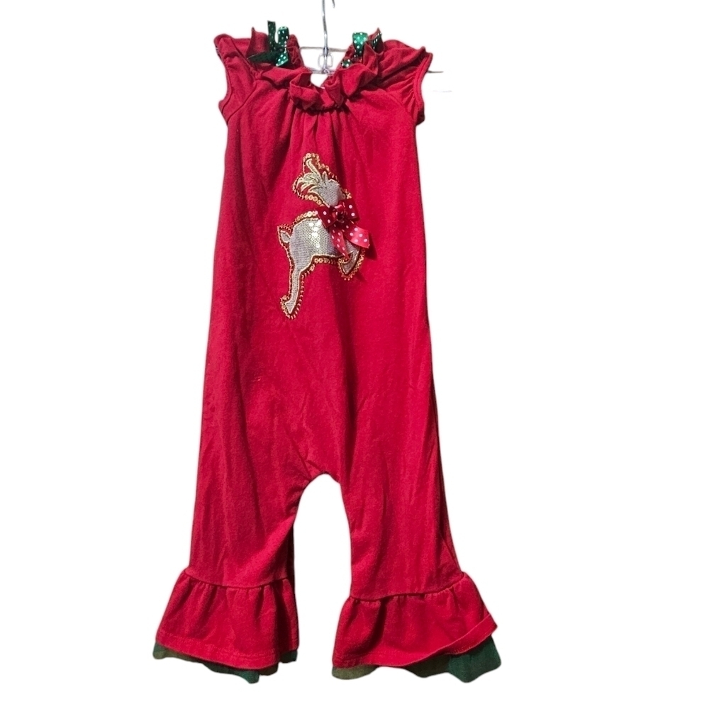 Bonnie Baby Reindeer Christmas Holiday Jumper One-piece Baby Girls